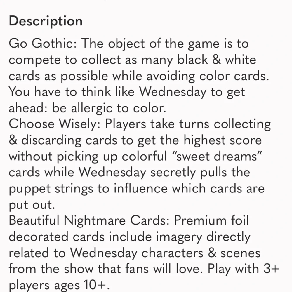 5/$25 Wednesday Card Game, Premium Foil Cards from The Hit TV Series, new